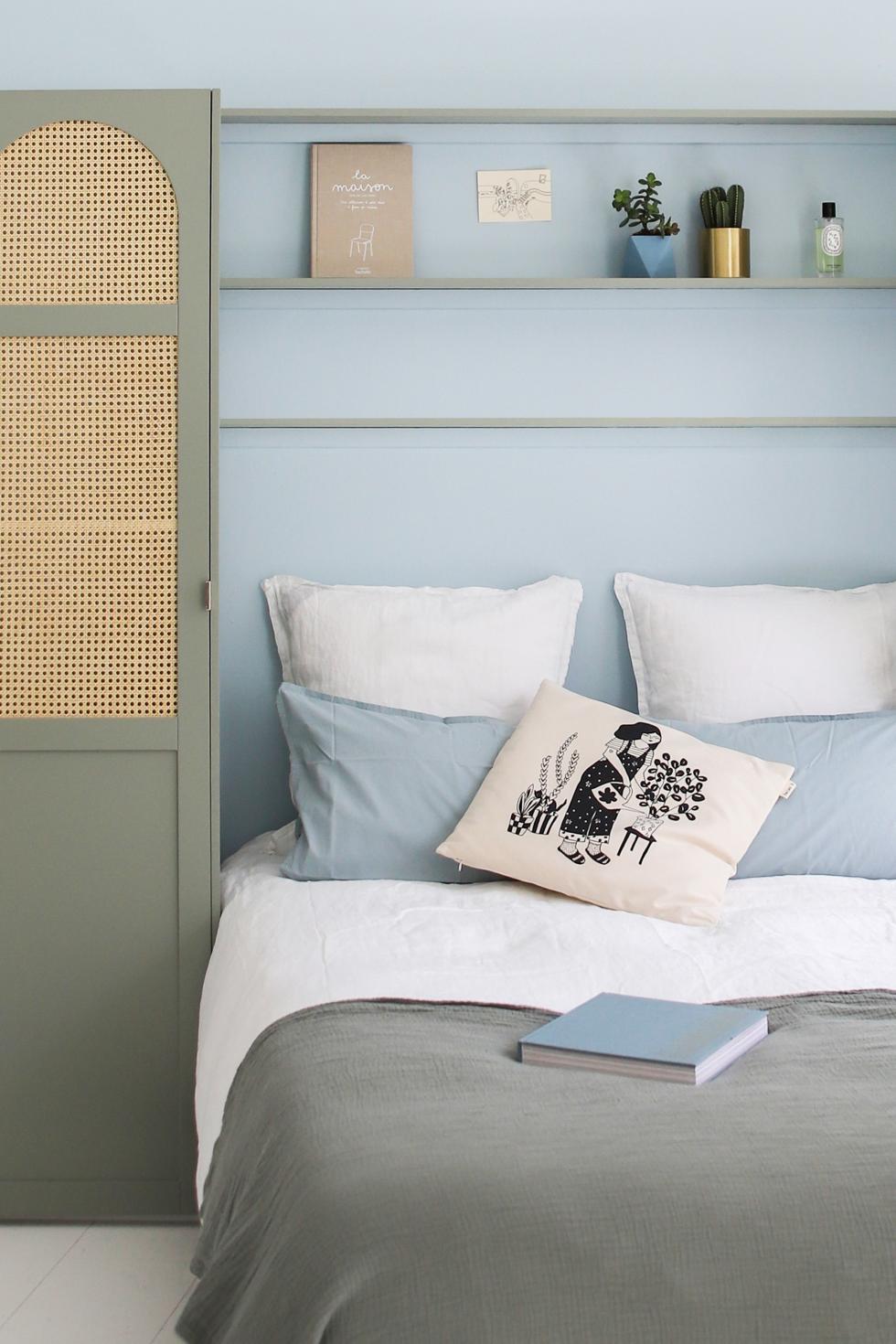 Headboard in cane & Green 05 - Stone
