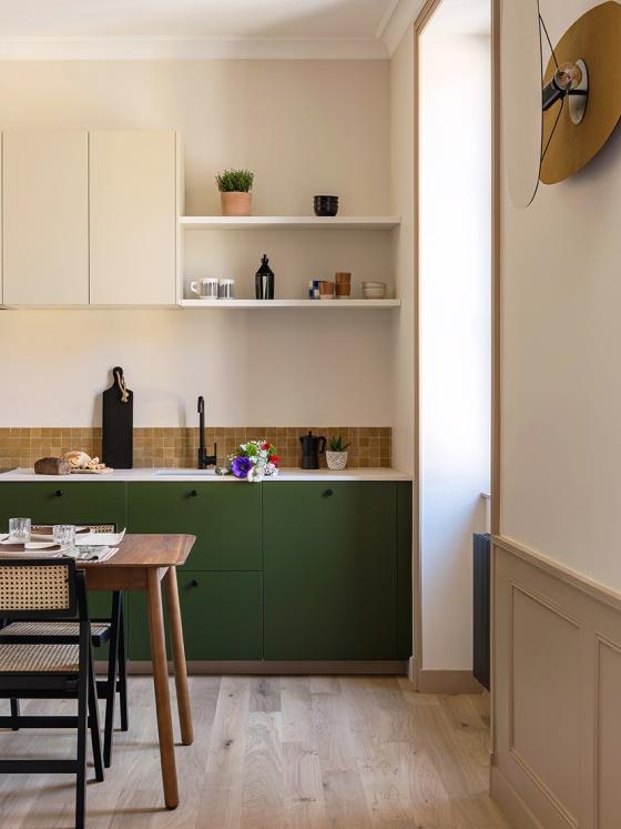 Olive and Ivoire kitchen with zellige splashback