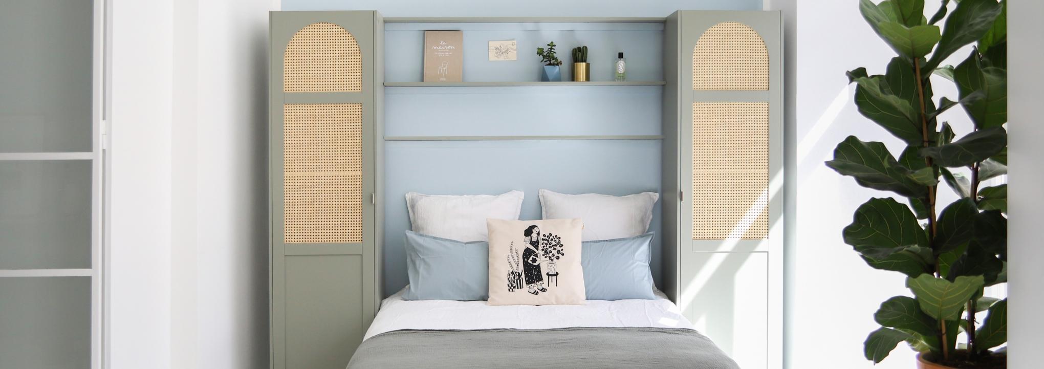 Headboard in cane & Green 05 - Stone