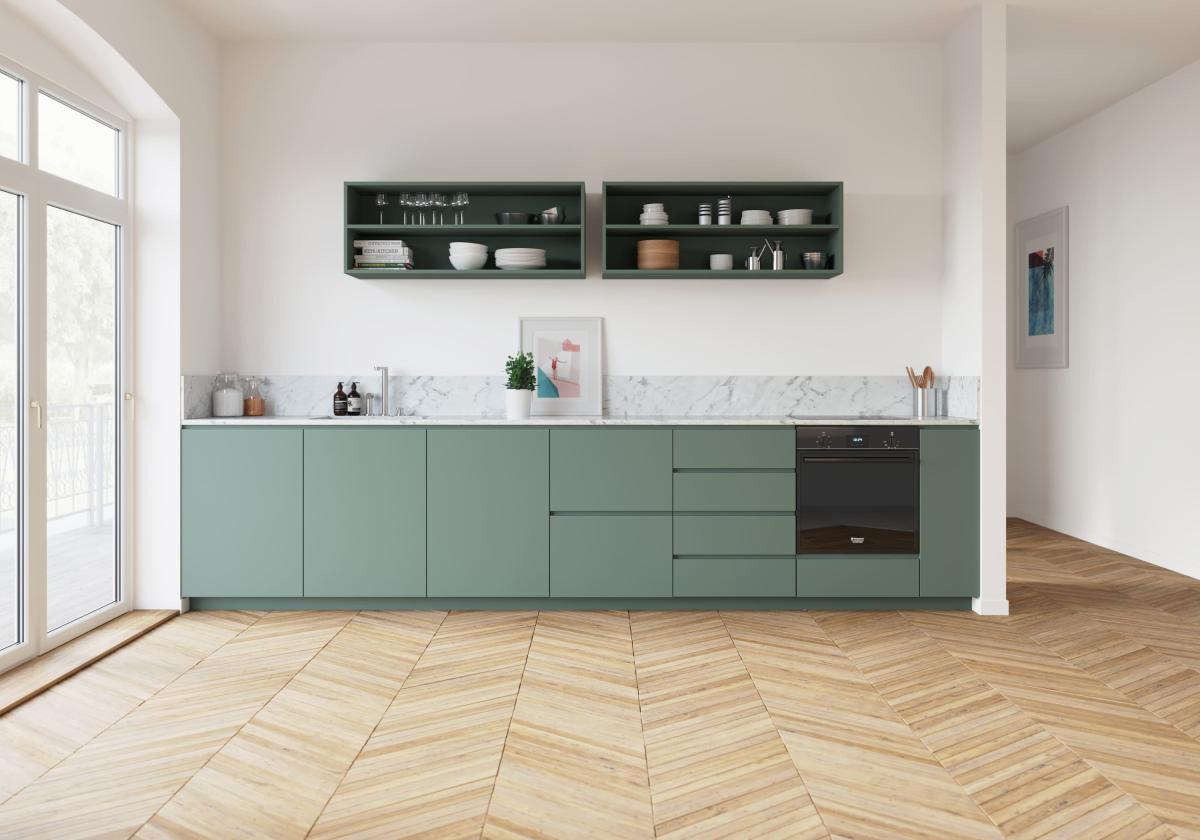 U SHAPE KITCHEN IN GREEN 03 - VERT DE GRIS
