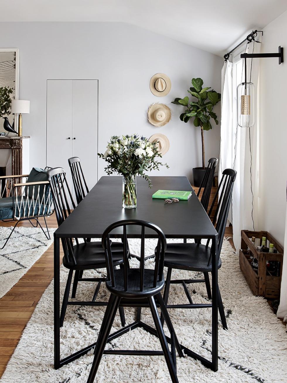 Dining room in black and white